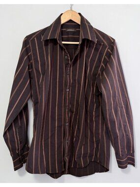 Mens Brown Striped Shirt Medium Source Long Sleeve Button Down Classic